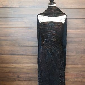 Metallic Brown Strapless Dress with Matching Shawl